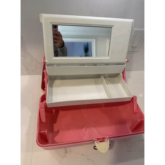 Vintage Caboodles Large Makeup Case 3 Tier Mirror Pink Model 2630 Made USA - Picture 2 of 8
